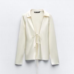ZARA M- oyster white front tie shirt